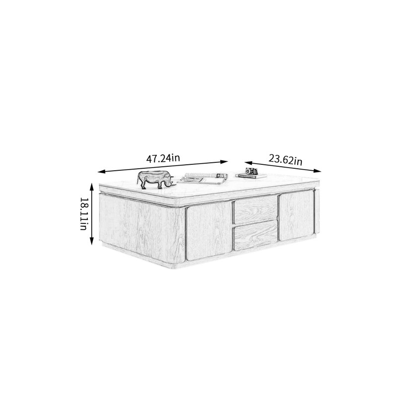 Table basse nordique moderne simple et luxueuse, H 18,11 po x L 47,24 po x l 23,62 po, Noyer