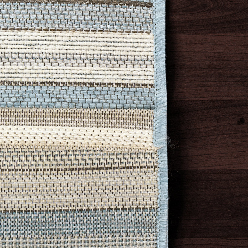 Tapis intérieur / extérieur bleu / beige / gris Kopp, Tapis de couloir : 2 pi 2 po x 7 pi 7 po