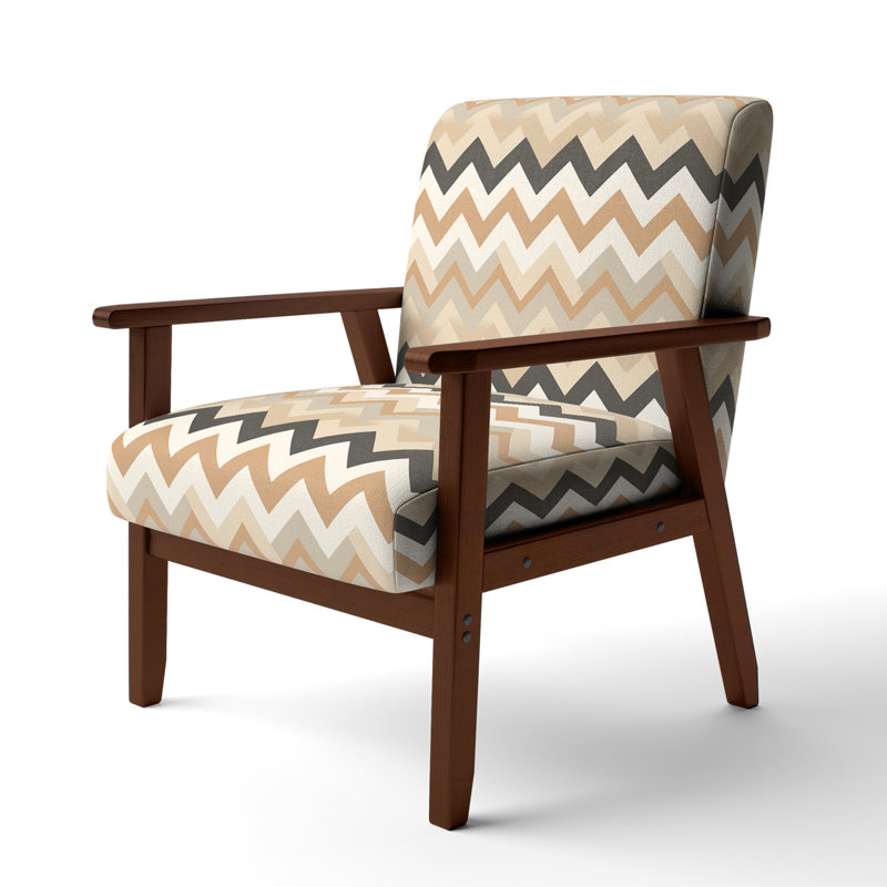 Cantina 23'' Wide Armchair, Beige/White Polyester, Brown Square Arms