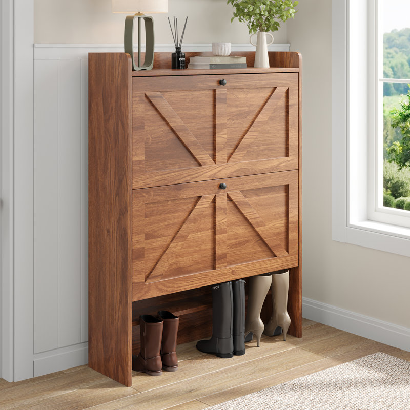 16 Pair Shoe Storage Cabinet, Walnut