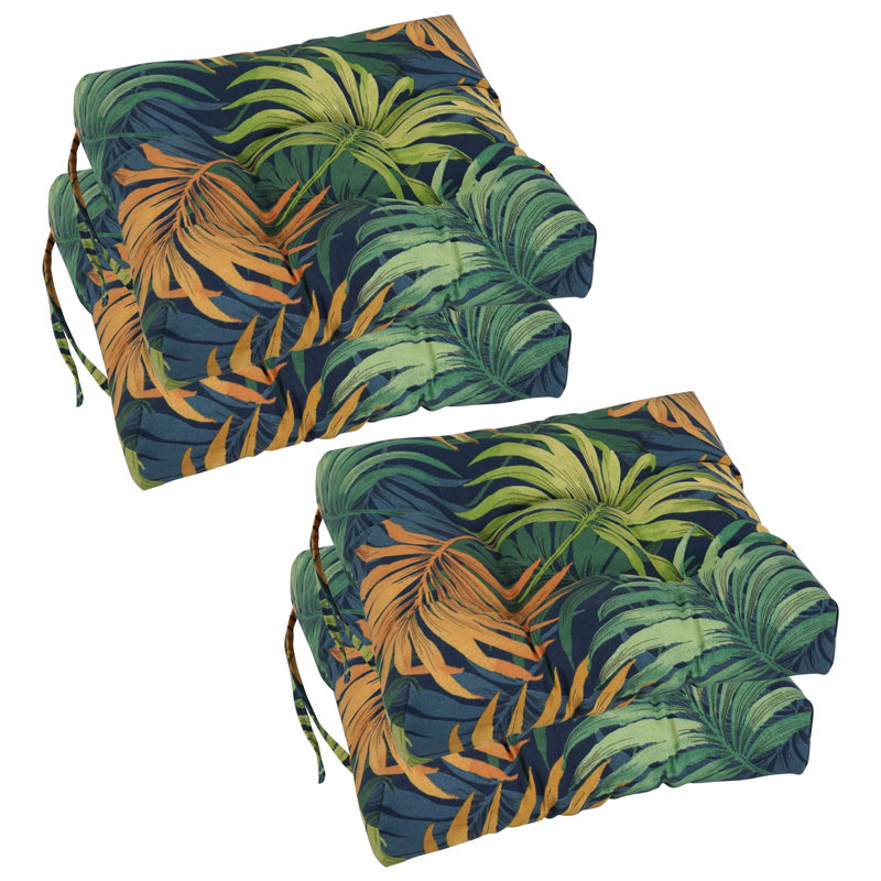Outdoor 3.5'' Seat Cushion, Blue/Green Floral