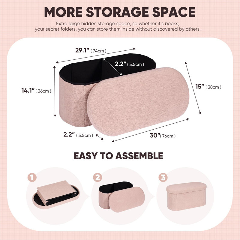 74cm Wide Footstool Ottoman, Pink