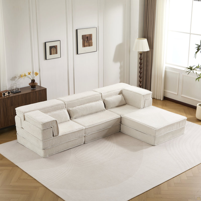 Canapé à compression, canapé convertible au sol, canapé modulaire à désossage modulaire sans assemblage requis, Tissu blanc