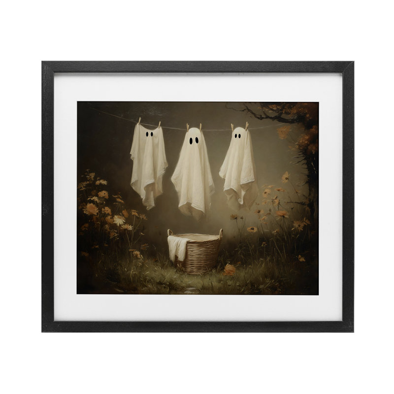Trois fantômes de lessive suspendus, reproduction sous verre, design par Arlington Prints, H 13 po x l 16 po