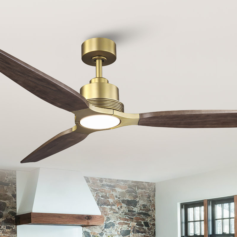 Ventilateur de plafond à DEL 56 pouces à pales en bois massif avec lumière et télécommande, 3 lumières colorées, moteur CC réversible à 6 vitesses, minuterie
