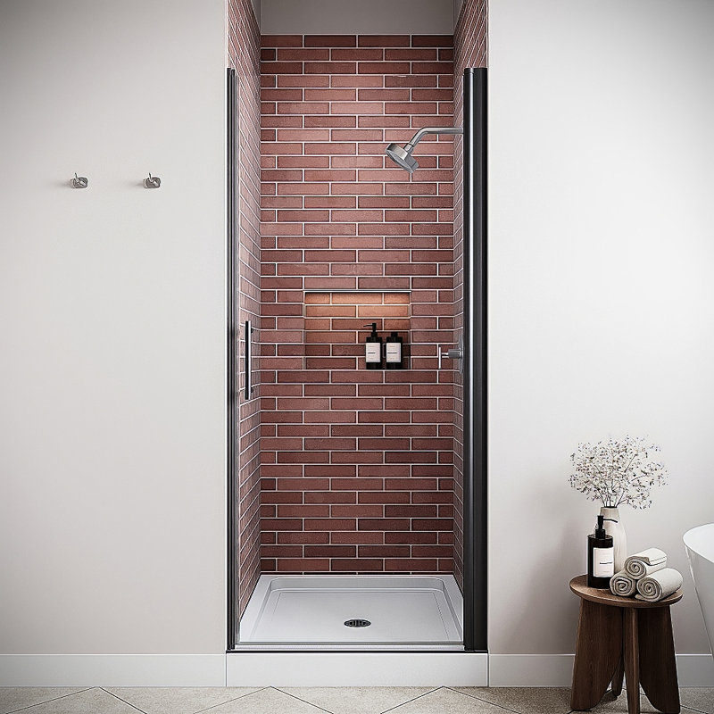 Porte de douche à pivot demi-cadre sans cadre 34 po x 72 po avec verre trempé traité CrystalTech 1/4 po, quincaillerie, SKU: DSD-3468-237-BL