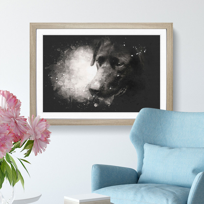 Black Labrador - Picture Frame Painting Print, Oak Framed, 33cm H x 45cm W x 2cm D