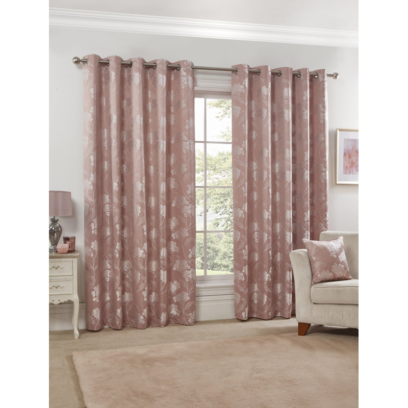 Blossom Eyelet Room Darkening Curtains, Blush Pink, 228 W x 228 D cm