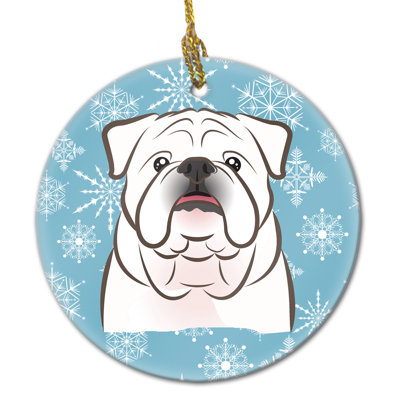 Ornement figurine suspendu en céramique flocon de neige bouledogue