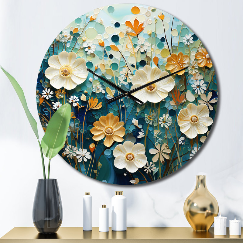 Horloge murale verte et bleue Tranquil Oasis II - Abstract Botanicals, Petit