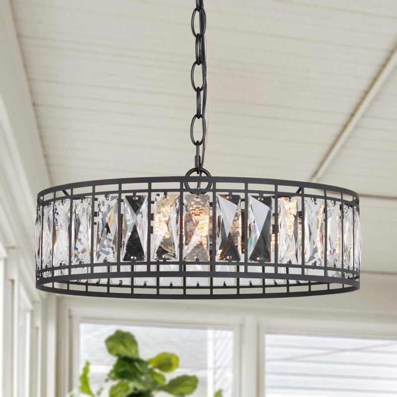 Lustre tambour unique à 3 lumières avec accents de cristal Baconton