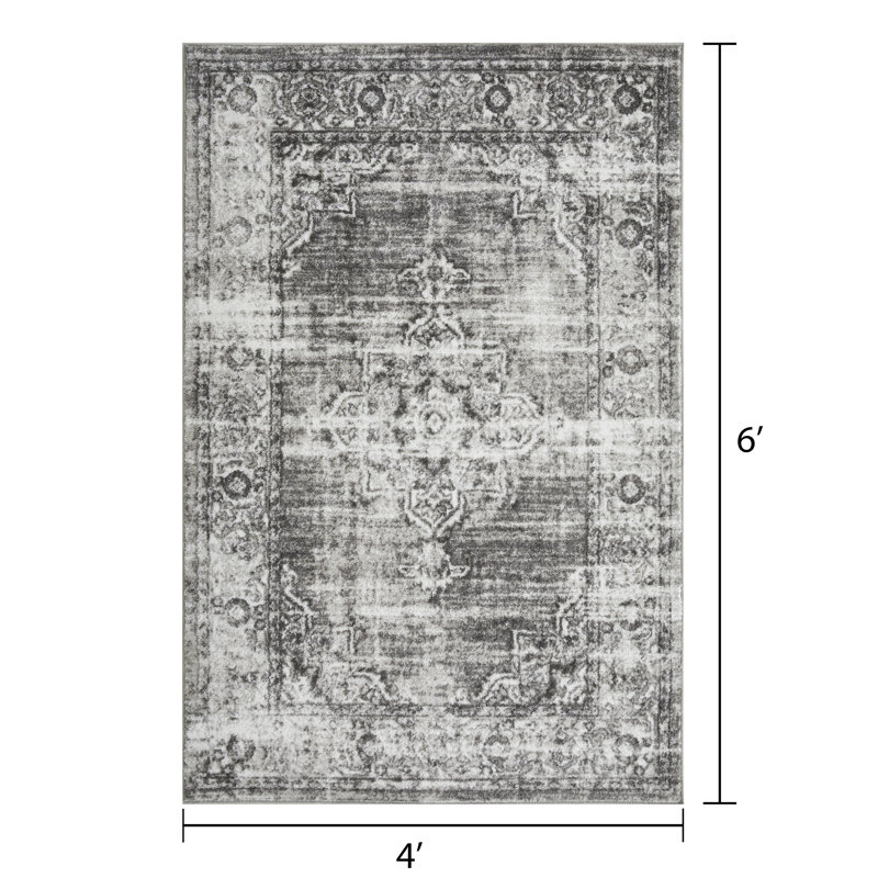 Raghdah Washable Oriental Indoor Rug, Rectangle 4' x 6'