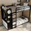 Lit simple superposé au-dessus noir avec tiroirs de rangement, zone de suspension, garde-robe éclairée et lit double, pour les petites chambres à coucher, tige de taille 4, bande de trois options de couleurs, dortoir d'université-1800616867