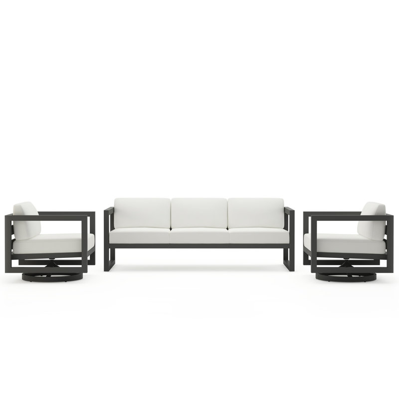 Avion 3 Piece Sofa Set With Swivel, Slate, Canvas Natural Sunbrella® Canvas