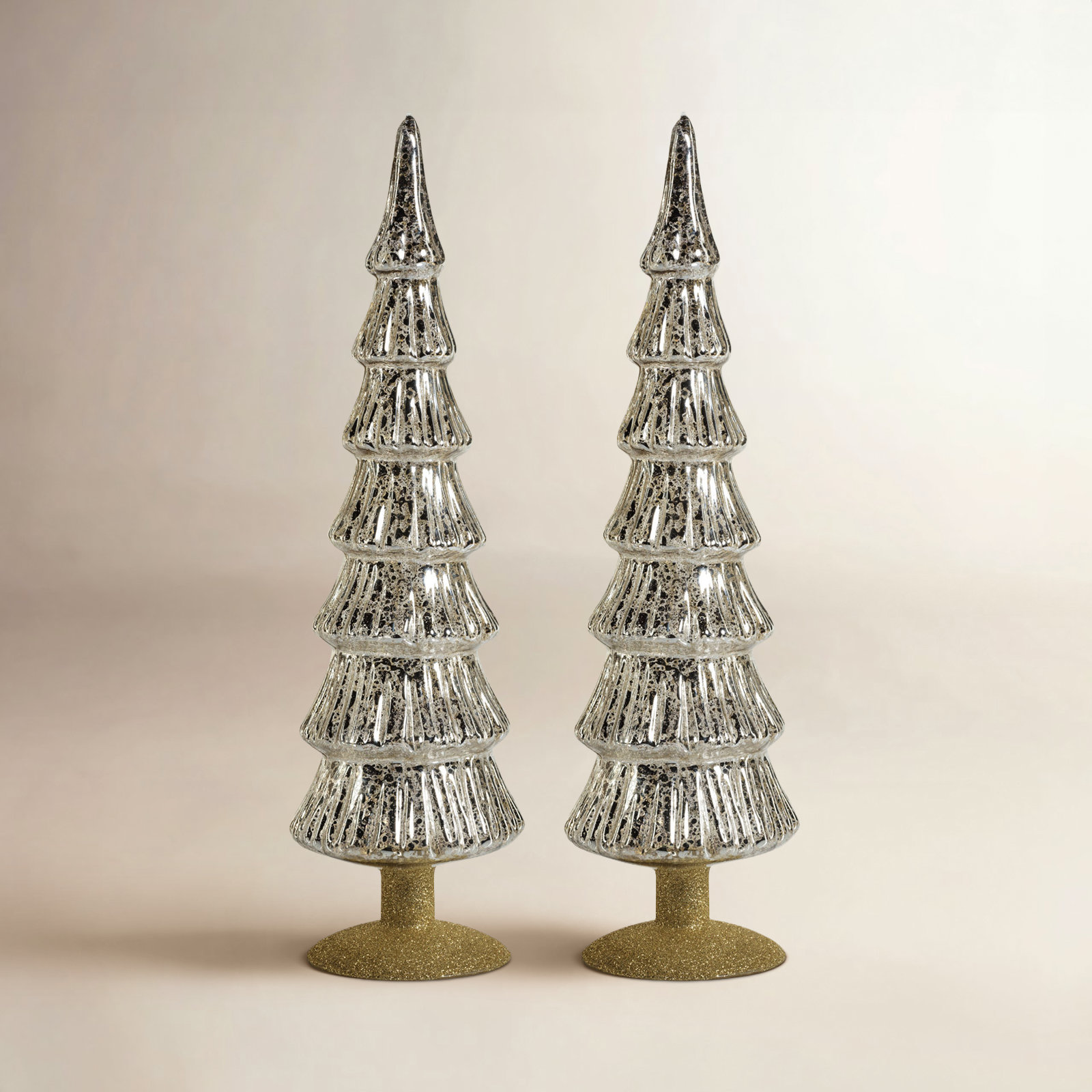 Hasika 2-Piece Green Glass Tabletop Tree Set, 15.25" H x 3.5" W x 3.5" D, Silver/Gold