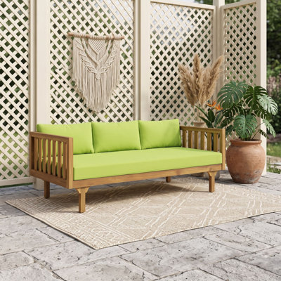 Acacia Wood Slat Panel 3-Seater Outdoor Daybed with 3 Water-Resistant Cushions for Patio or Garden