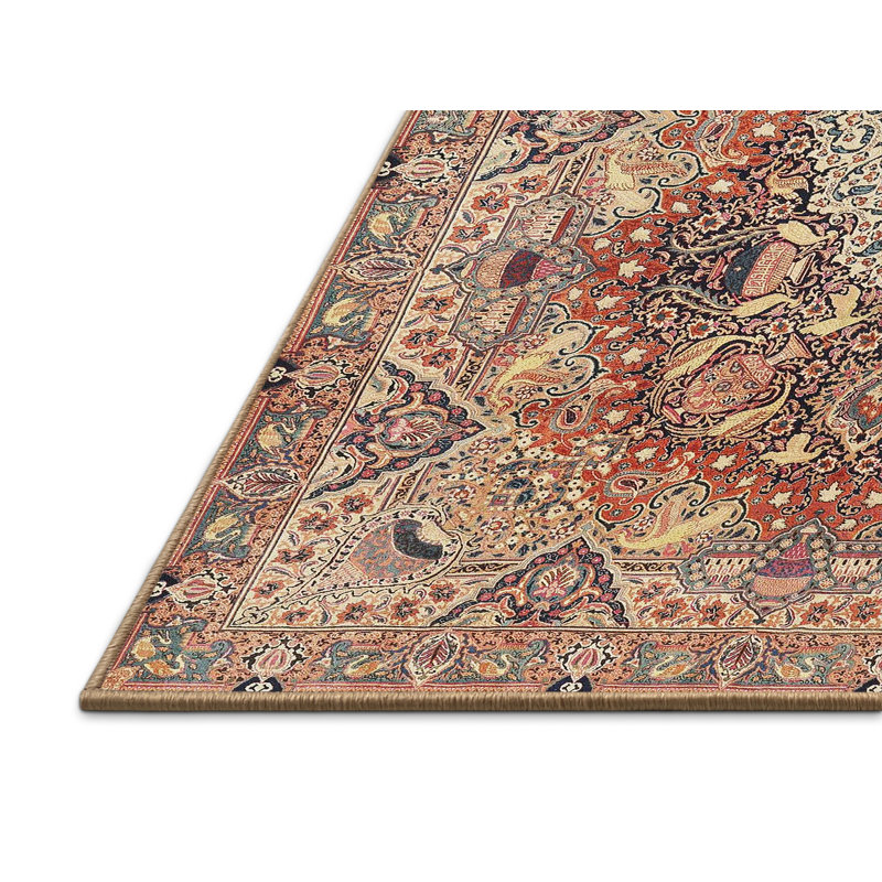 Tapis beige/rouge traditionnel Louroukina, Rectangle 2 pi x 4 pi