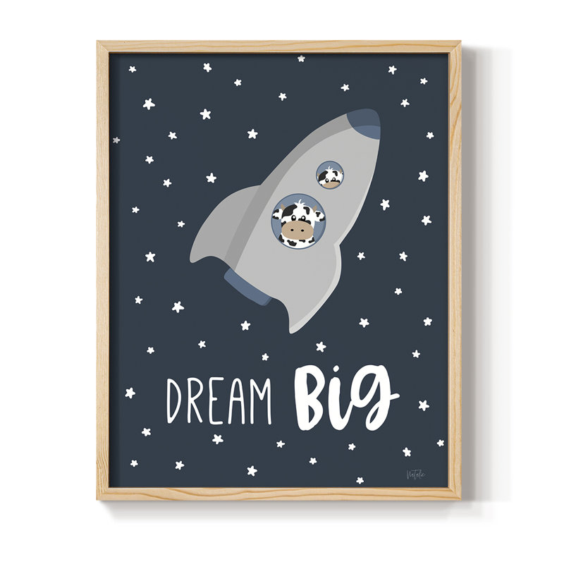 «Cow in Space I», reproduction encadrée - bois massif, Naturel, H 11 po x l 9 po