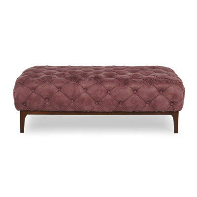 Repose-pieds de cocktail rectangulaire en cuir véritable de 57,1 po de large Yair