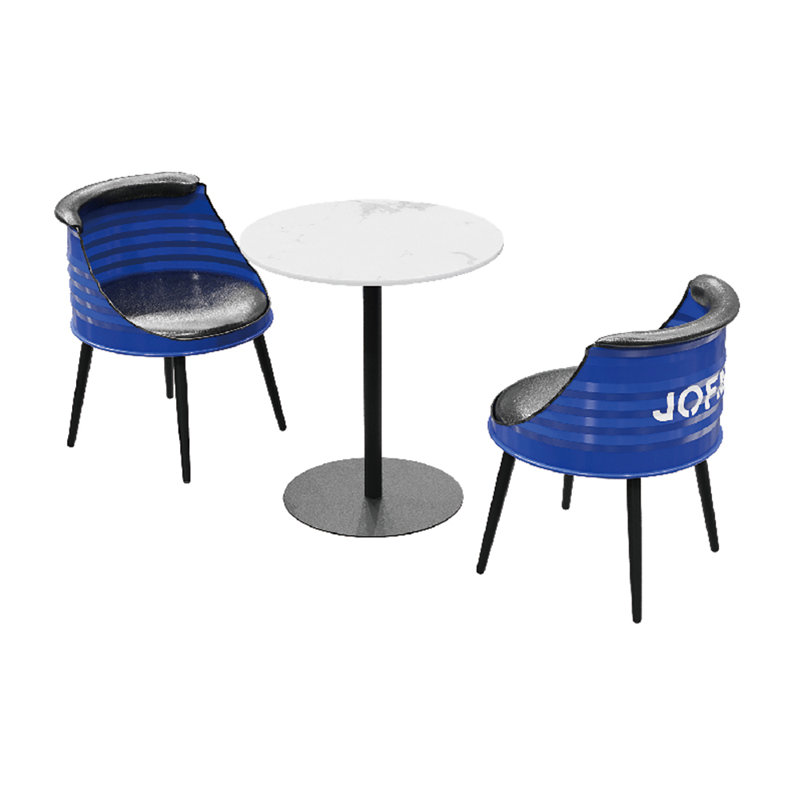 Table et chaises à baril de style industriel, Bleu et noir, 3