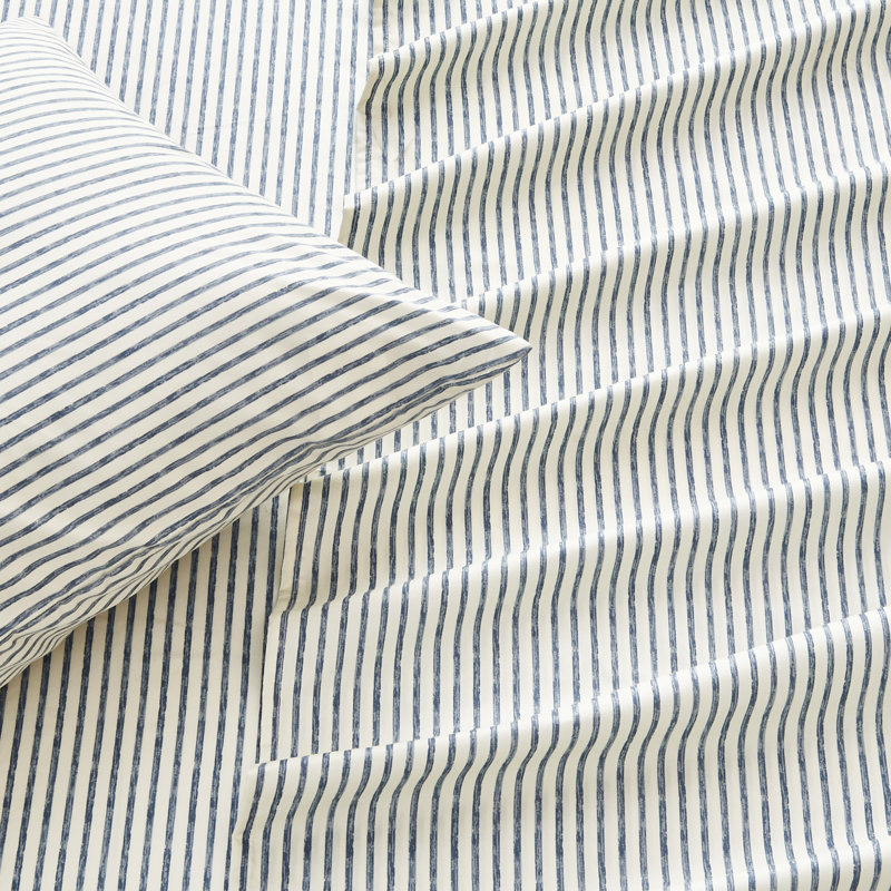 Blue and White Striped Queen Microfiber Sheet Set