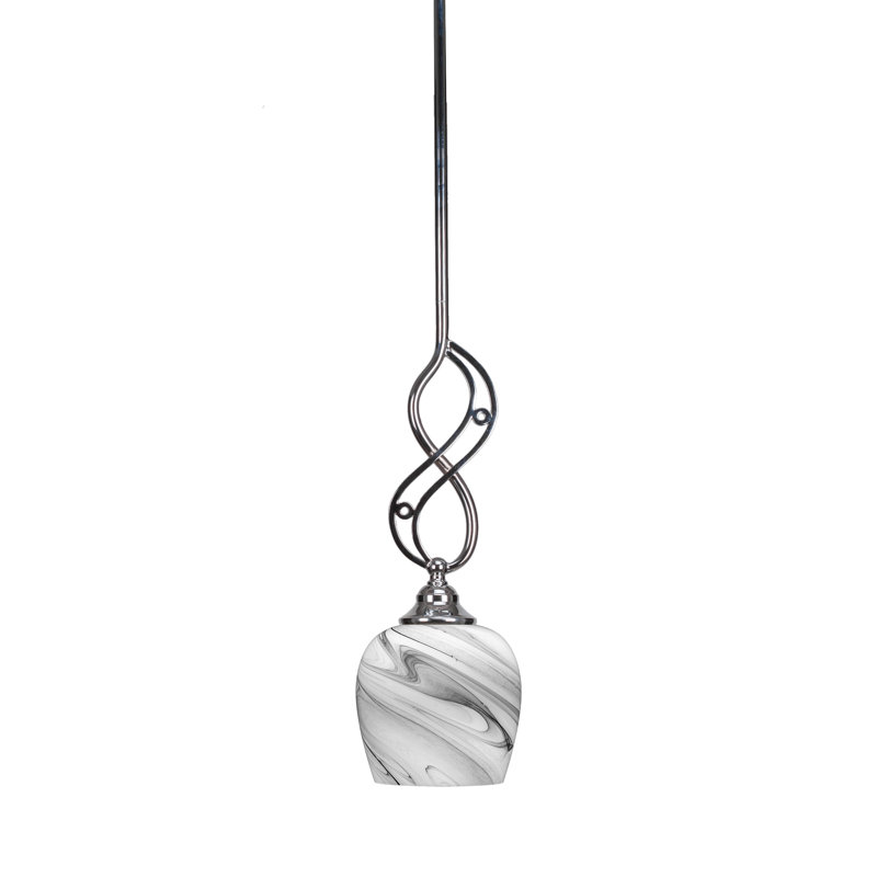 Mini-luminaire suspendu Alana-Rose avec finition chromée et verre tourbillon onyx de 6 po