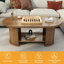 Table basse ovale cannelée, table basse de style campagnard, table basse Mid-Century à 2 niveaux avec tablette de rangement