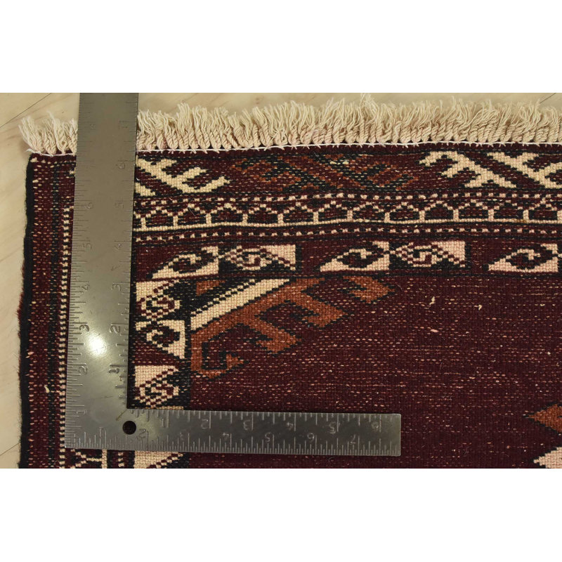 Tapis oriental rétro en laine rouge noué à la main 2 pi 10 po x 4 pi 1 po Tribal
