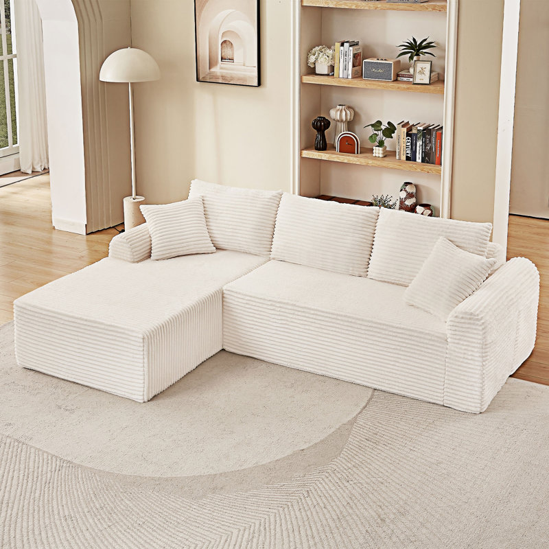 Boneless Modular Sectional Sofa With Throw Pillows, White