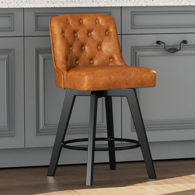 Swivel Upholstered 26'' Counter Stool Wood Leg