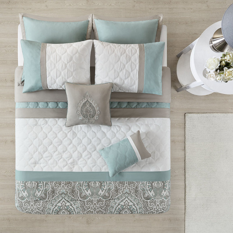 Édredon 8 pièces pour grand lit, teint et gris, contient un édredon, des taies décoratives, des oreillers européens, un ensemble lavable à la machine, gris, décoratif