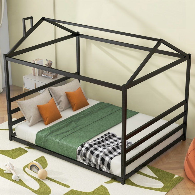 Lit plateforme en métal, grand lit, Noir