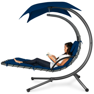  Chaise longue d'extérieur incurvée durable et confortable en acier courbé - Auvent et coussin amovibles, chaise longue hamac de patio