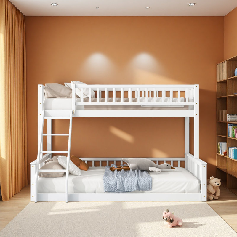Twin XL Over Queen Bunk Bed With Ladder And Guardrails, White