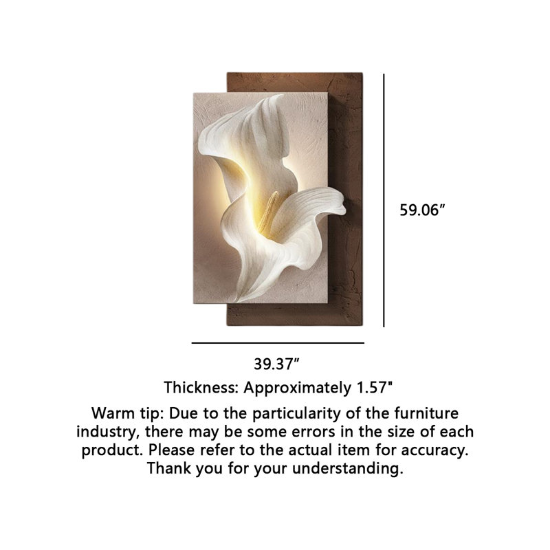 Art mural Calla Lily Led - Décoration en grès pour vestibule et salon, H 59,06 po x l 39,37 po x P 1,57 po
