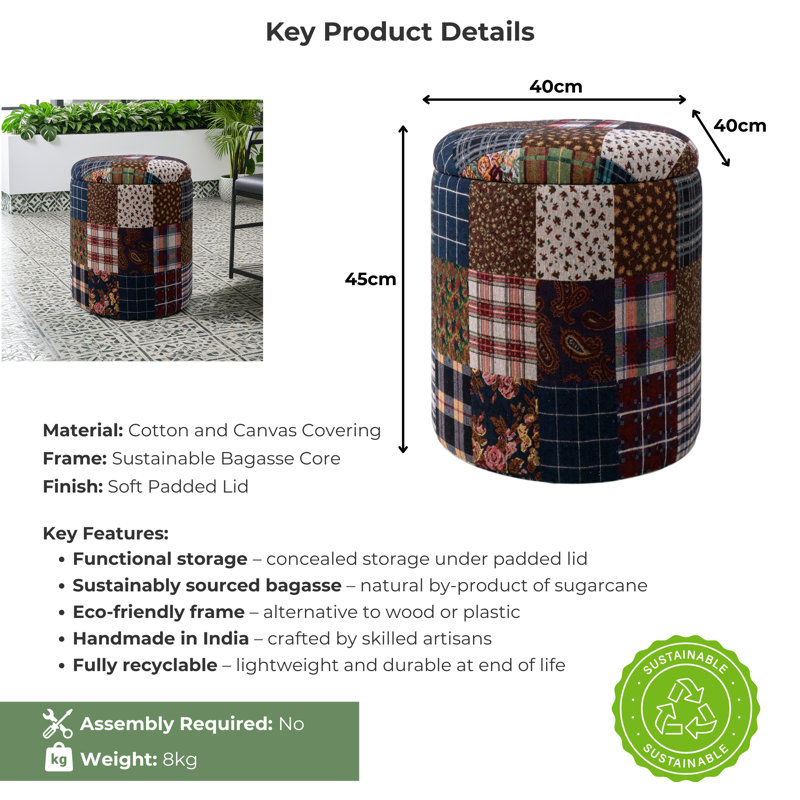 Hugh 40cm Wide Patchwork Footstool Ottoman
