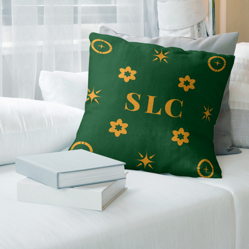 Coussin en coton Salt Lake City, Salt Lake City or / vert, H 26 po x l 26 po