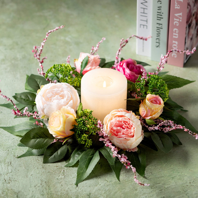 Mini couronne artificielle à fleurs 6,5 po; H 16,5 po; rose
