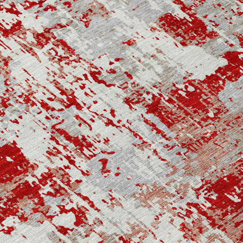 Tapis intérieur rond lavable abstrait gris et ivoire 8 pi