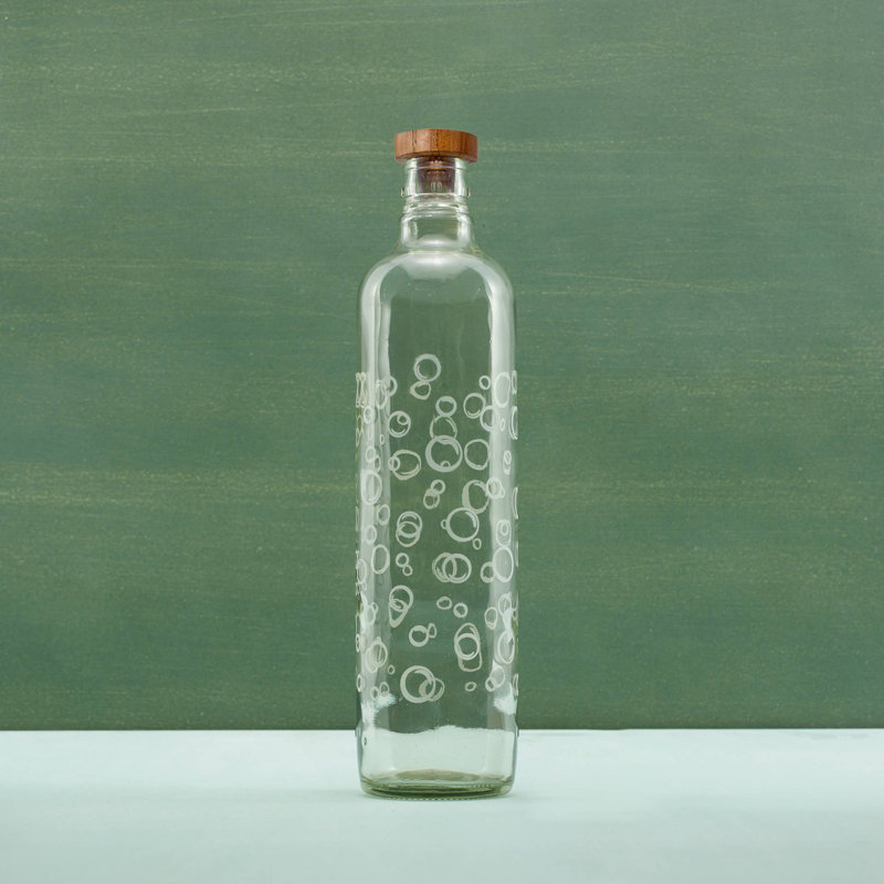 Bouteille d'eau en verre à bulles avec bouchon en bois - 750 ml
