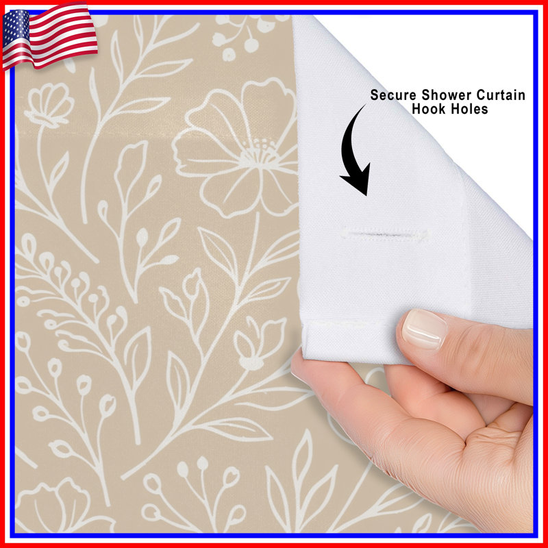 Rideaux de douche beige à motif floral très longs, 70in W x 93in H