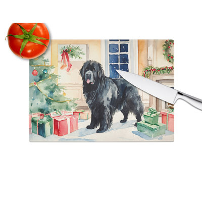 Newfoundland Cozy Christmas Glass Cutting Board Large
