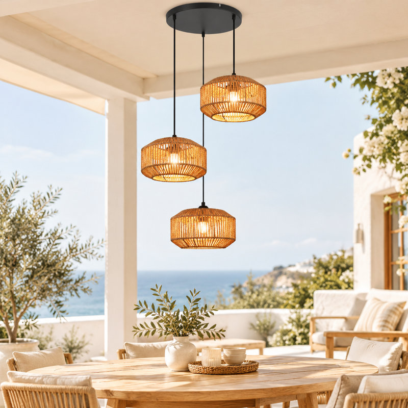 3 - Light Rattan Farmhouse Bohemian Pendant