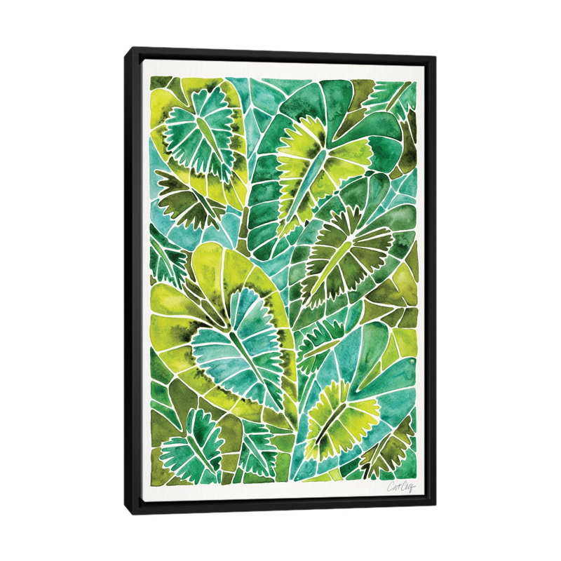 Strickler vert Schismatoglottis Calyptrata, H 26 po x l 18 po x P 1,5 po, Toile encadrée noire, Pas de tapis
