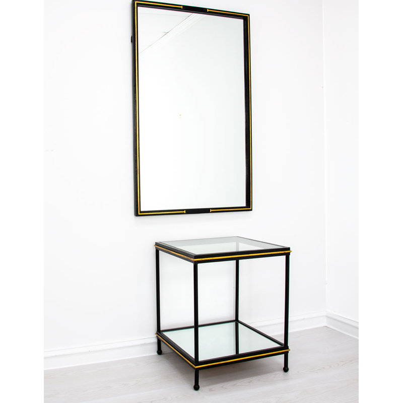 Lauren Glass End Table, Black/Gold
