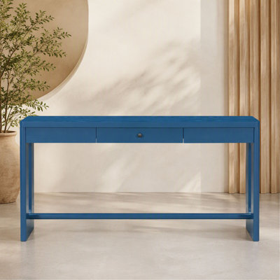 U_Style 59,8 po Table d'entrée en bois avec placage de chêne Console rétro avec tiroir et poignée ronde, table de canapé multifonctionnelle avec pied ovale pour le couloir, l'entrée et le salon