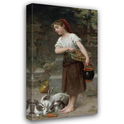 "Nourrir les lapins" par Émile Munier - Toile tendue avec châssis