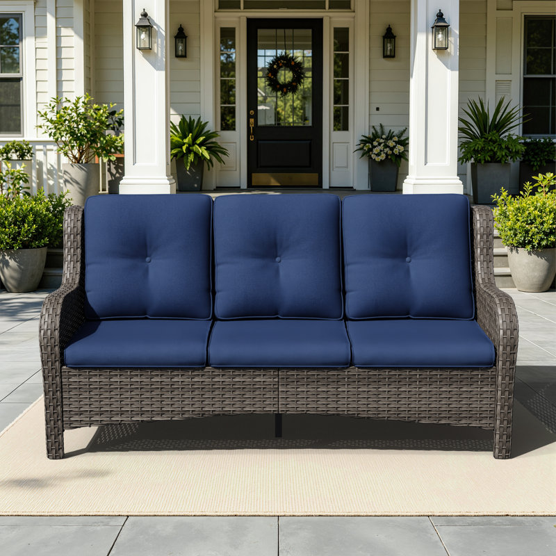 Magline 72.83'' Wicker Outdoor Patio Sofa, Blue