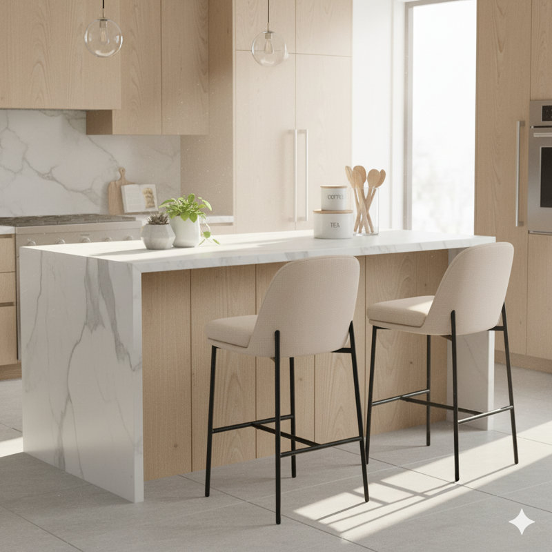 25.8" H Modern Minimalist Fabric Upholstered Counter Stools,   Kitchen Island Chairs with Backrest, Sturdy Metal Frame & Footrest