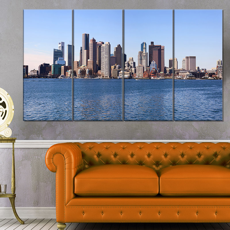 Ensemble de 4 reproductions de photos sur toile tendue, "boston horizon panorama" -cityscape